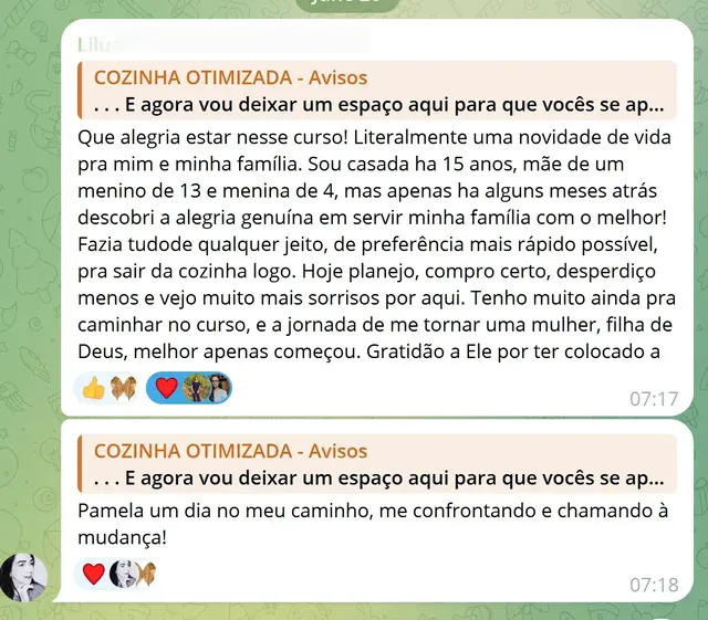 Depoimento de aluna sobre uma transformação vivida em casa