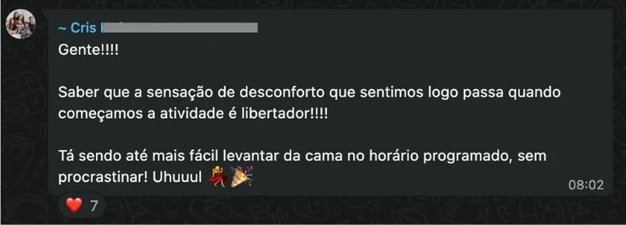 Depoimento de aluna sobre mudança de postura e maturidade