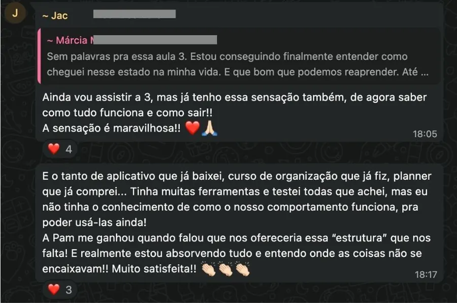 Depoimento de aluna do Método PAM