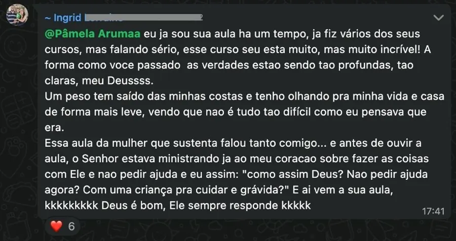 Depoimento de aluna do Método PAM