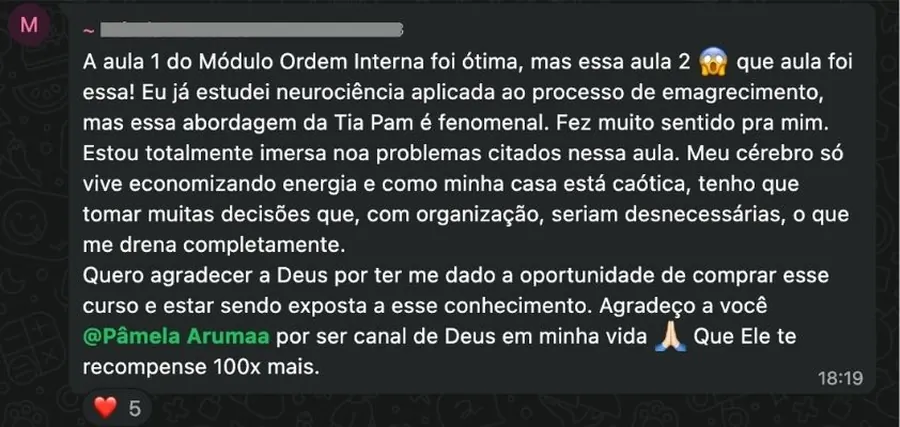 Depoimento de aluna do Método PAM