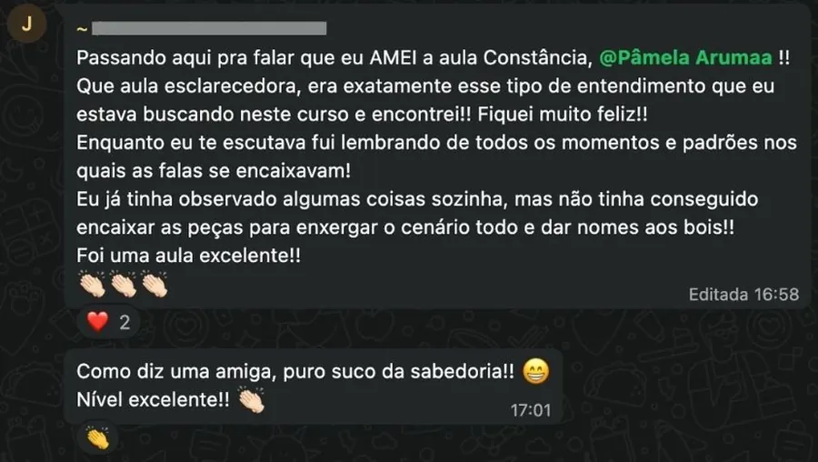 Depoimento de aluna do Método PAM