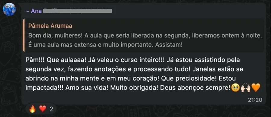 Depoimento de aluna do Método PAM