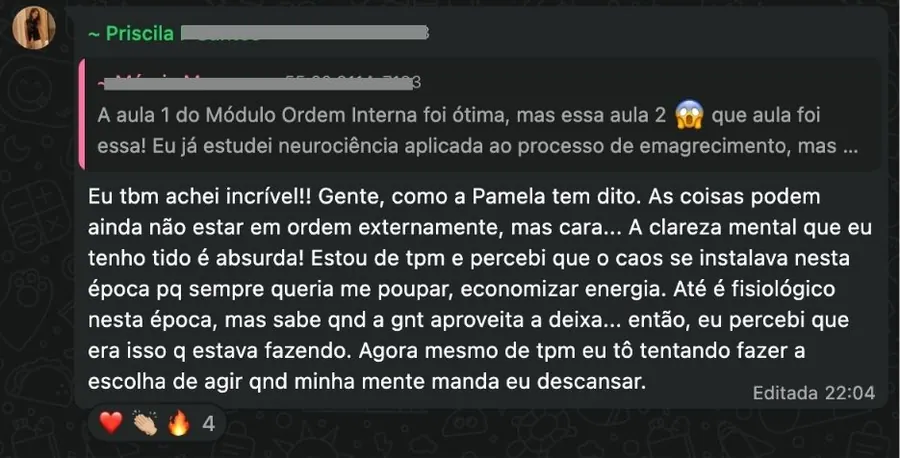 Depoimento de aluna do Método PAM