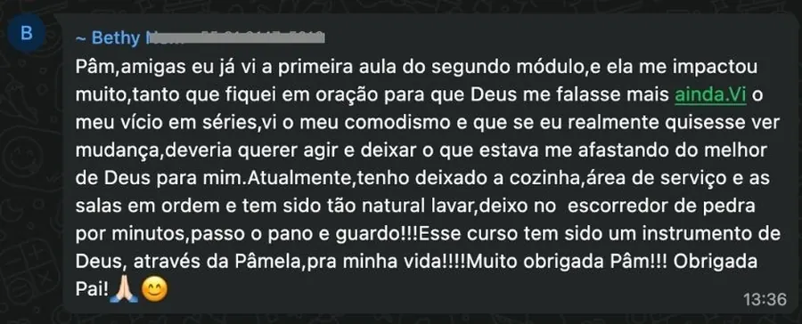Depoimento de aluna do Método PAM